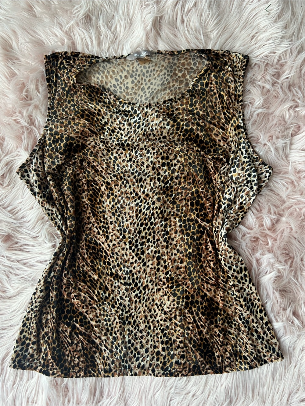 TanJay Burnout Velvet Leopard Print Sleeveless Top Plus Size